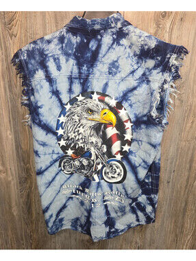 Sturgis Biker Rally 2012 Sleeveless Denim Button Shirt Sz Med American USA Eagle